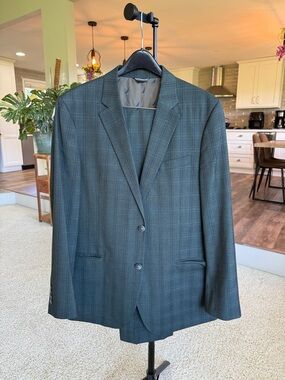 Nautica Dark Green Plaid Two-Button Men's Blazer